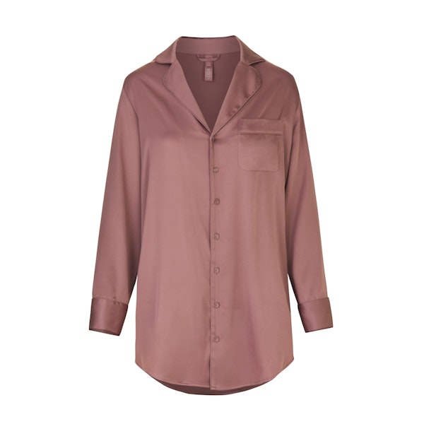 SILK BUTTON UP NIGHT DRESS | ROSE LAYS FLAT ON A WHITE BACKGROUND