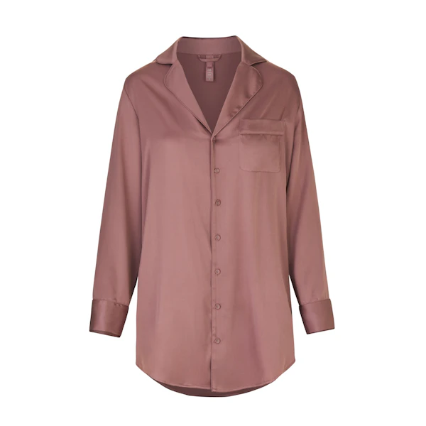 SILK BUTTON UP NIGHT DRESS | ROSE LAYS FLAT ON A WHITE BACKGROUND