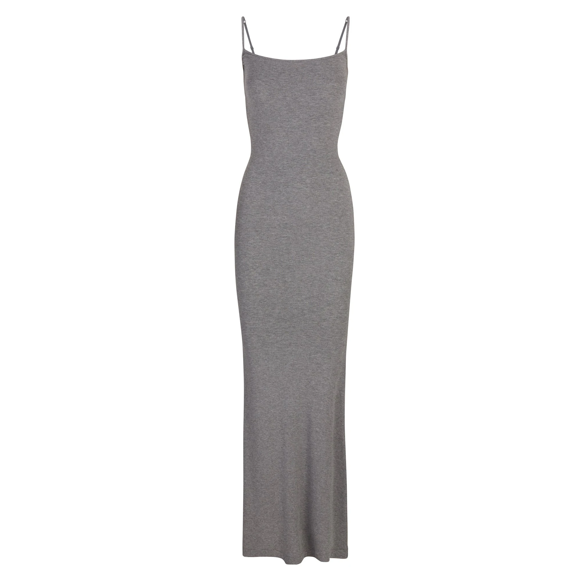 SOFT LOUNGE LONG SLIP DRESS | HEATHER GREY LAYS FLAT ON A WHITE BACKGROUND | FLT
