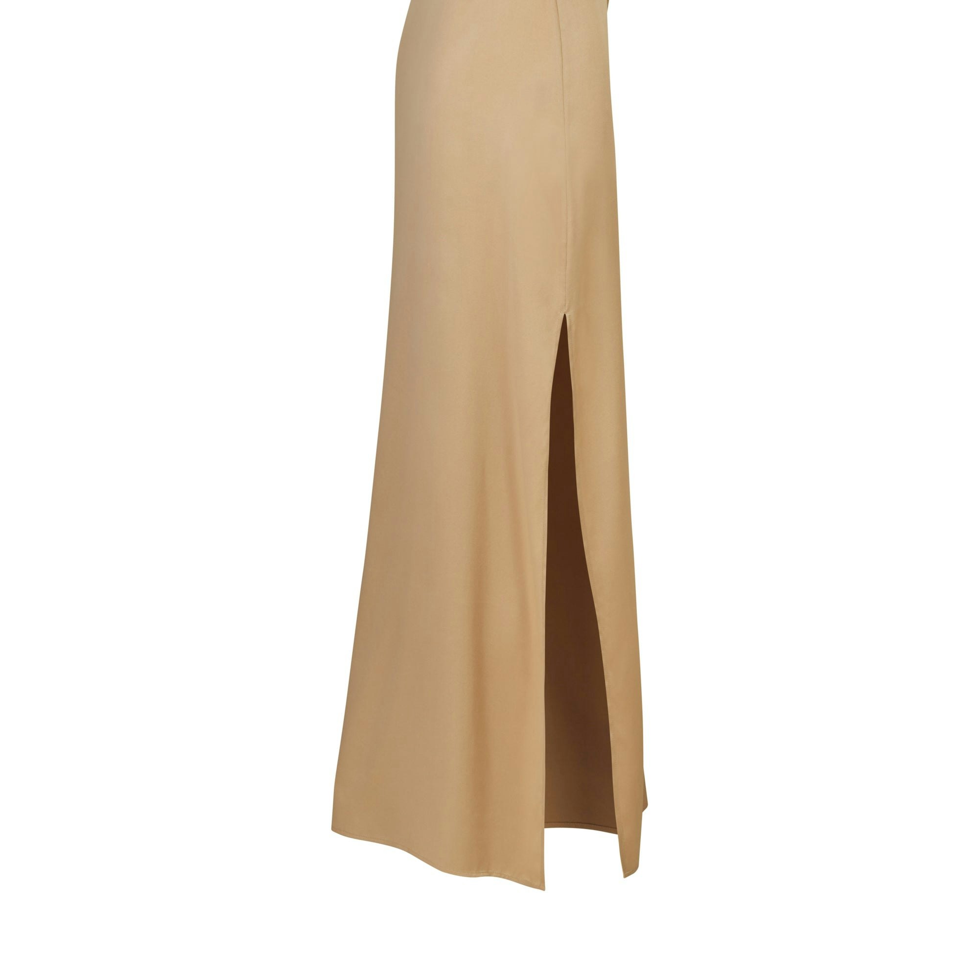 A MODEL STANDS SIDEWAYS SHOWING THE PROFILE OF THE SILK LONG SLEEP SLIP | HONEY