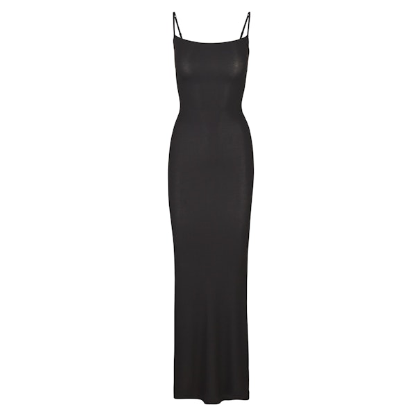 SOFT LOUNGE LONG SLIP DRESS | ONYX LAYS FLAT ON A WHITE BACKGROUND | FLT