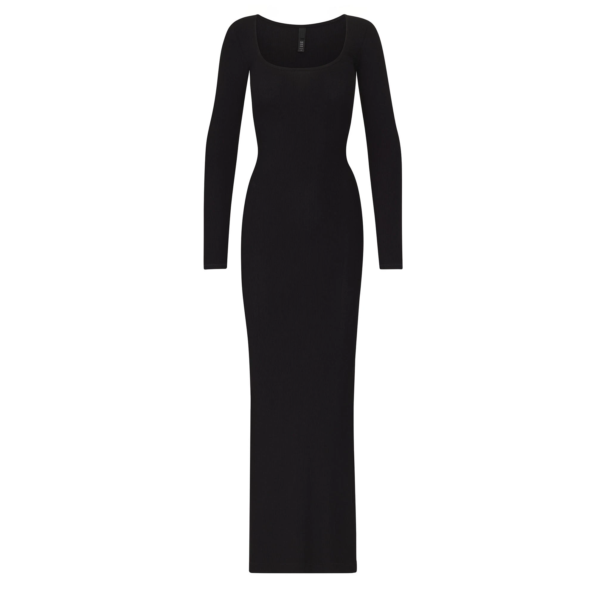 SOFT LOUNGE LONG SLEEVE DRESS | ONYX LAYS FLAT ON A WHITE BACKGROUND | FLT