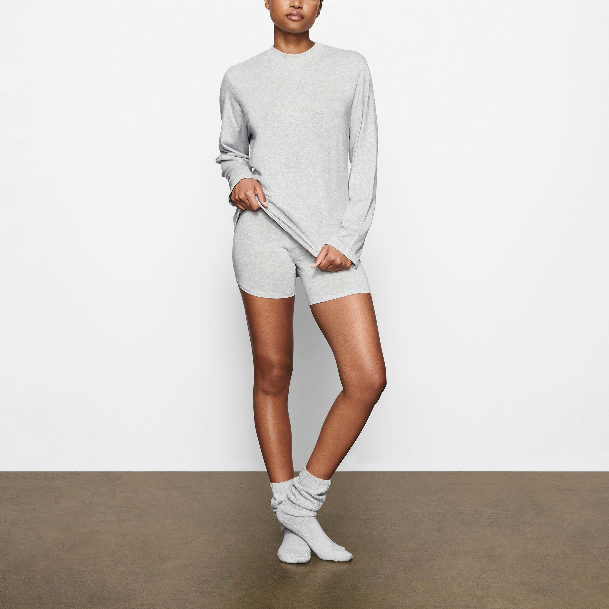 BOYFRIEND LONG SLEEVE T-SHIRT WORN BY A MODEL IN FRONT VIEW