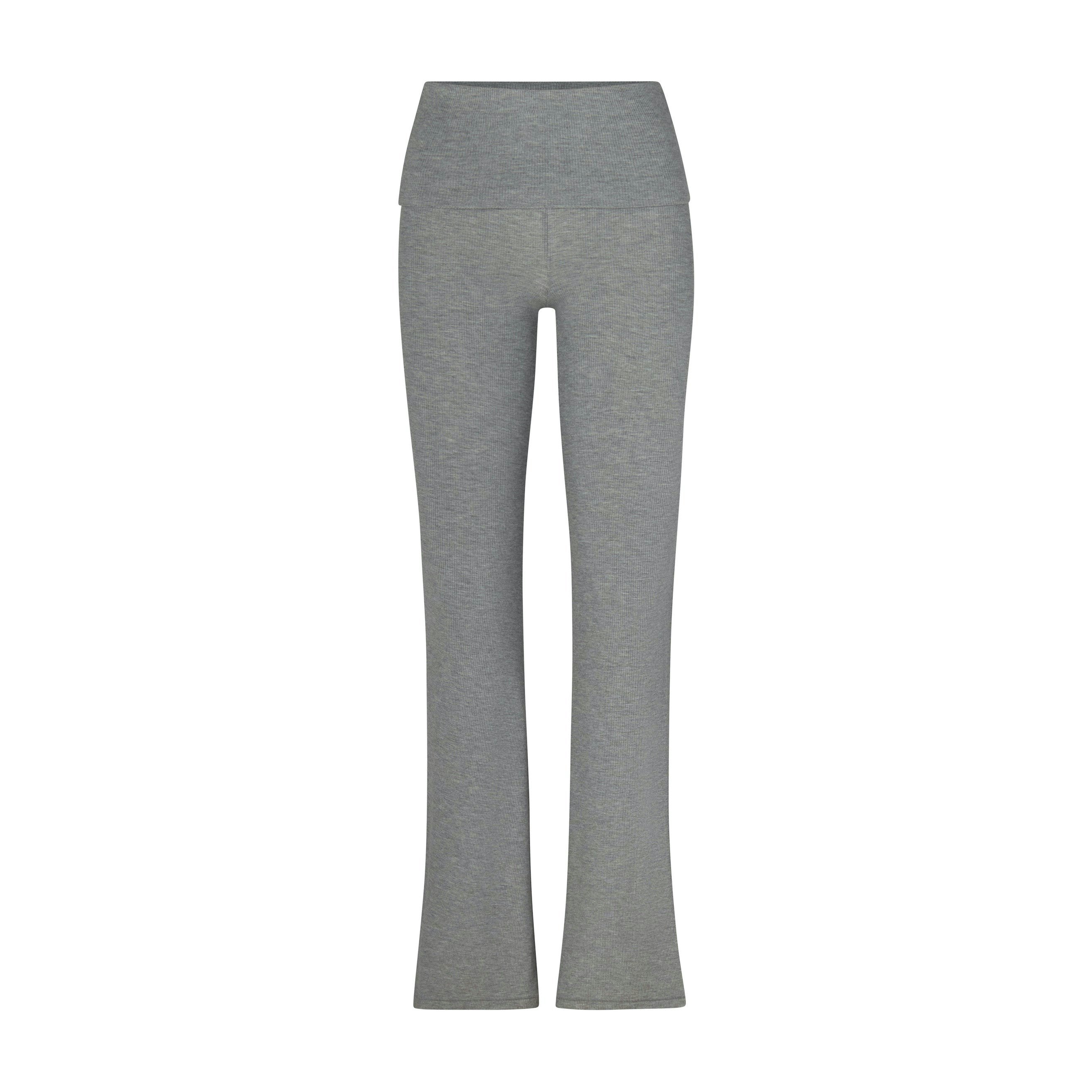 SOFT LOUNGE FOLDOVER PANT | HEATHER GREY (PANTS, BOTTOMS) LAYS FLAT ON A WHITE BACKGROUND | FLT