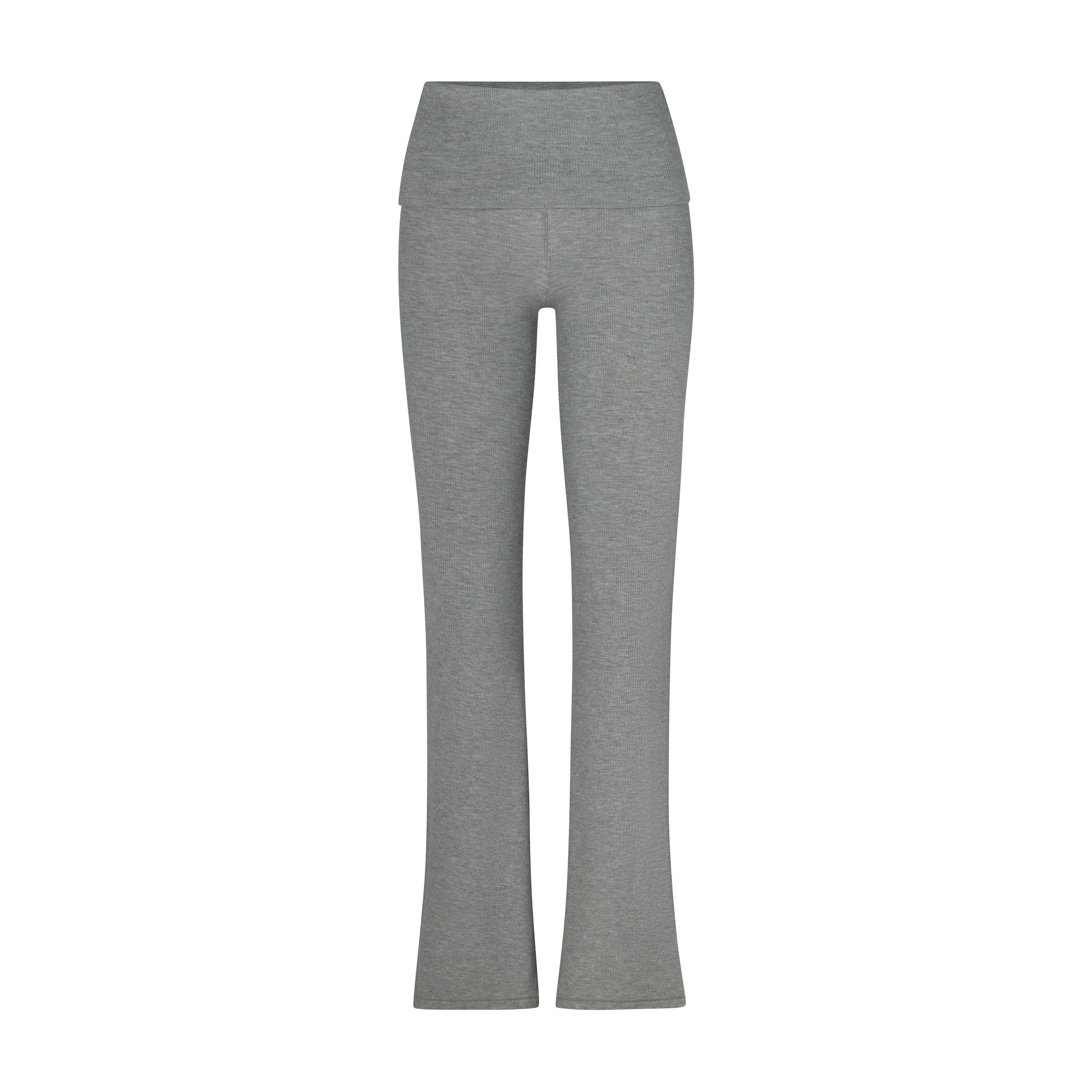 SOFT LOUNGE FOLDOVER PANT | HEATHER GREY (PANTS, BOTTOMS) LAYS FLAT ON A WHITE BACKGROUND | FLT