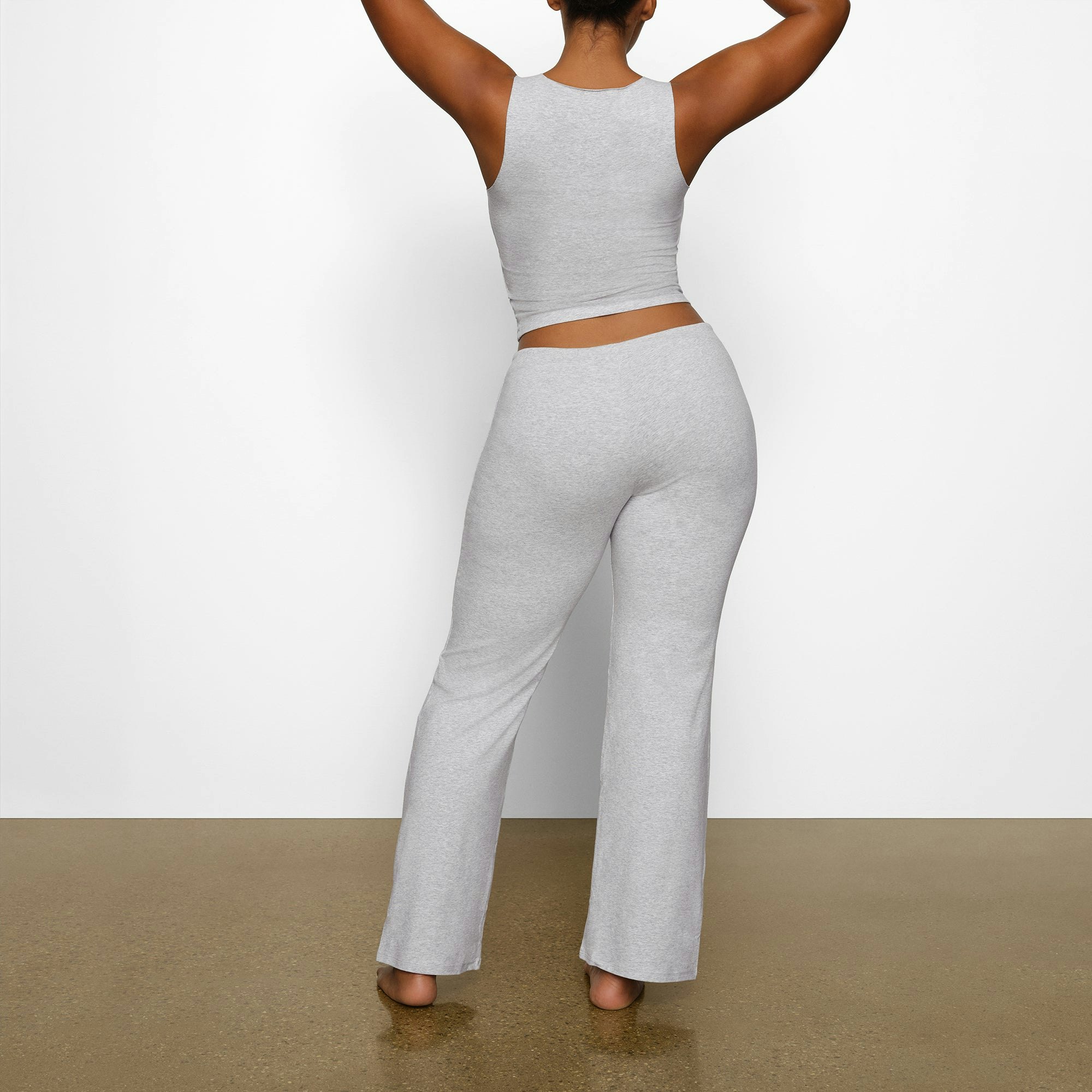 COTTON JERSEY STRAIGHT LEG PANT WORN BY A MODEL IN BACK VIEW