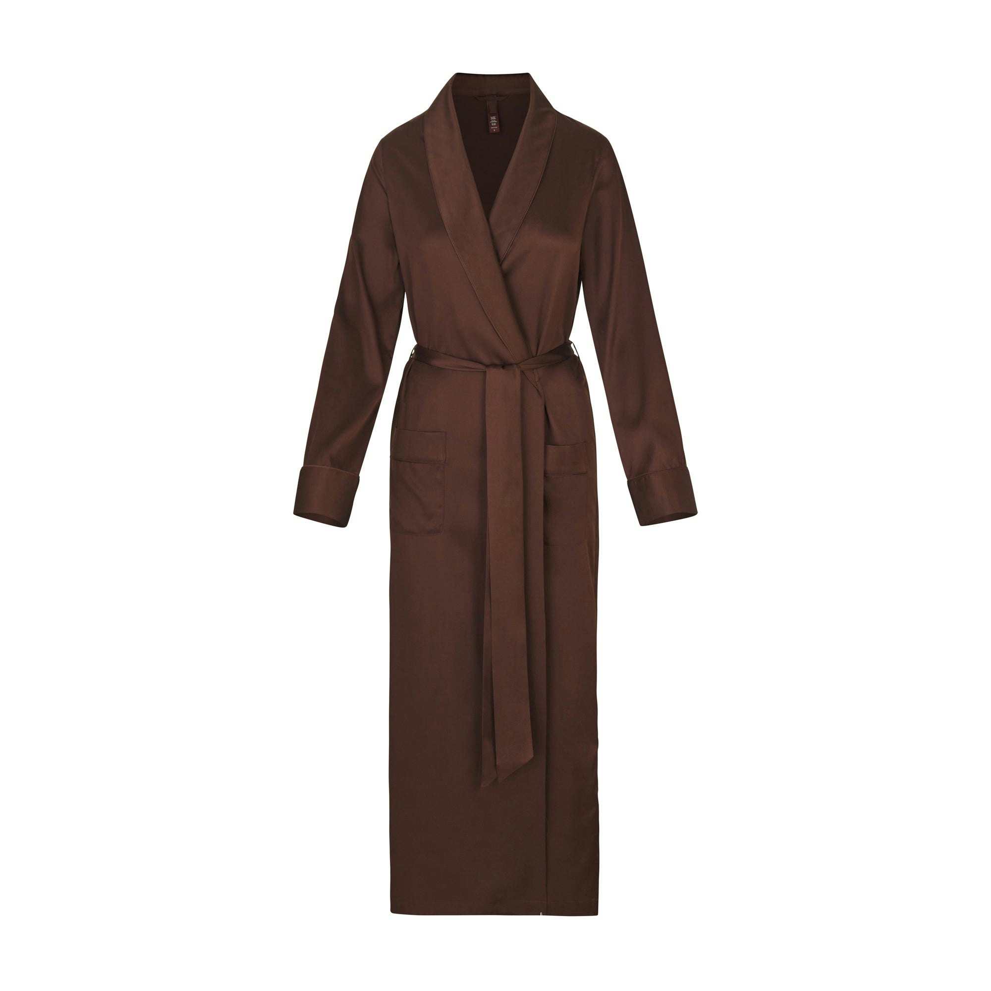 SILK SLEEP ROBE | COCOA LAYS FLAT ON A WHITE BACKGROUND