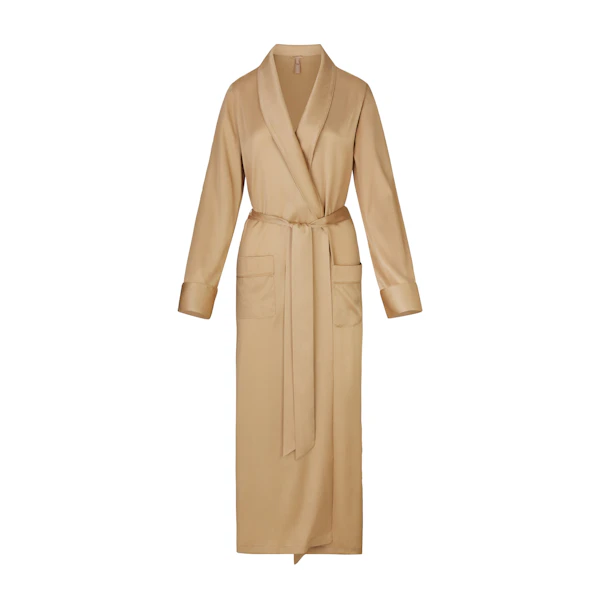 SILK SLEEP ROBE | HONEY LAYS FLAT ON A WHITE BACKGROUND