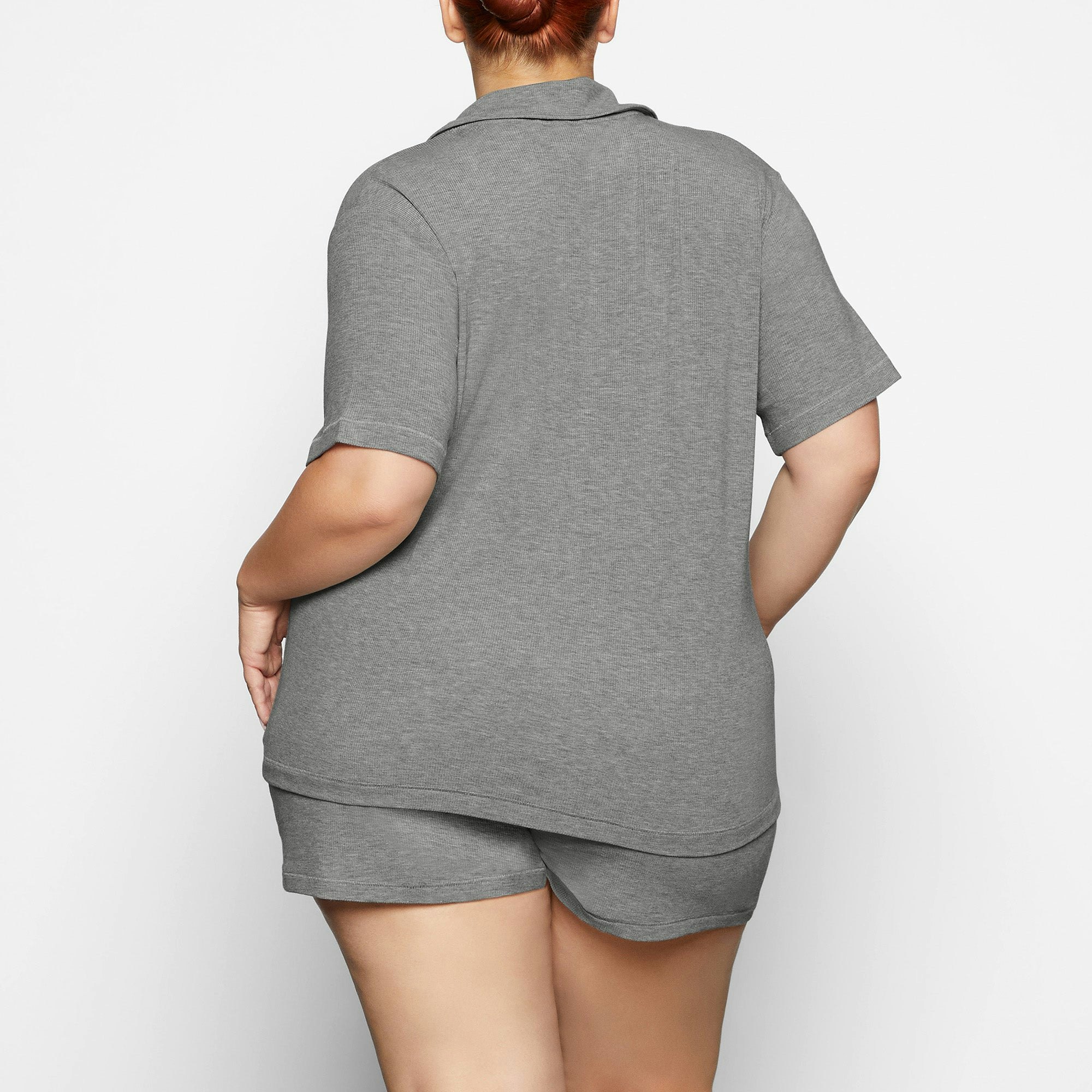 SOFT LOUNGE SHORT SLEEP SET WORN BY A MODEL IN BACK VIEW