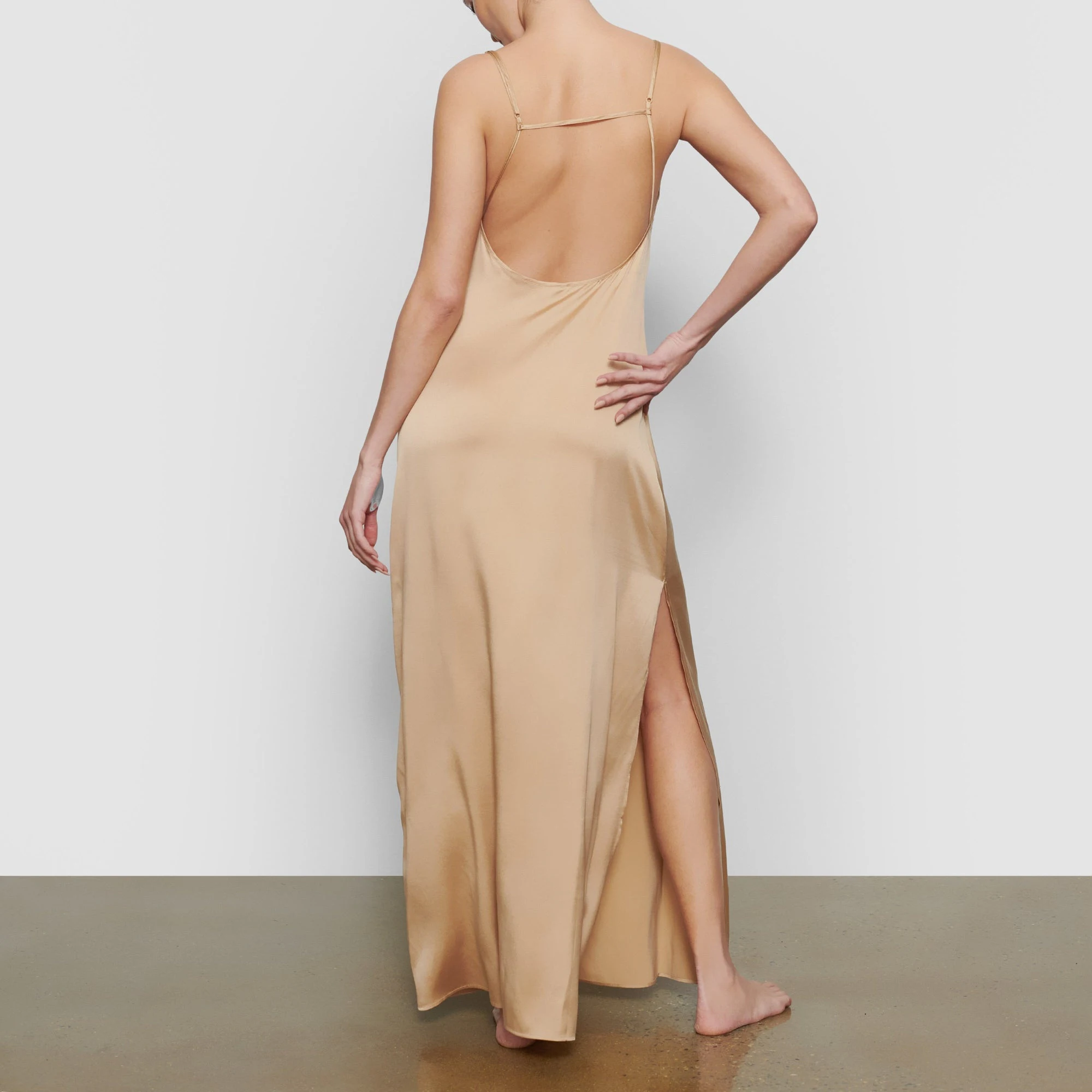 SILK LONG SLEEP SLIP SHOWN ON A CAMPAIGN PHOTOSHOOT