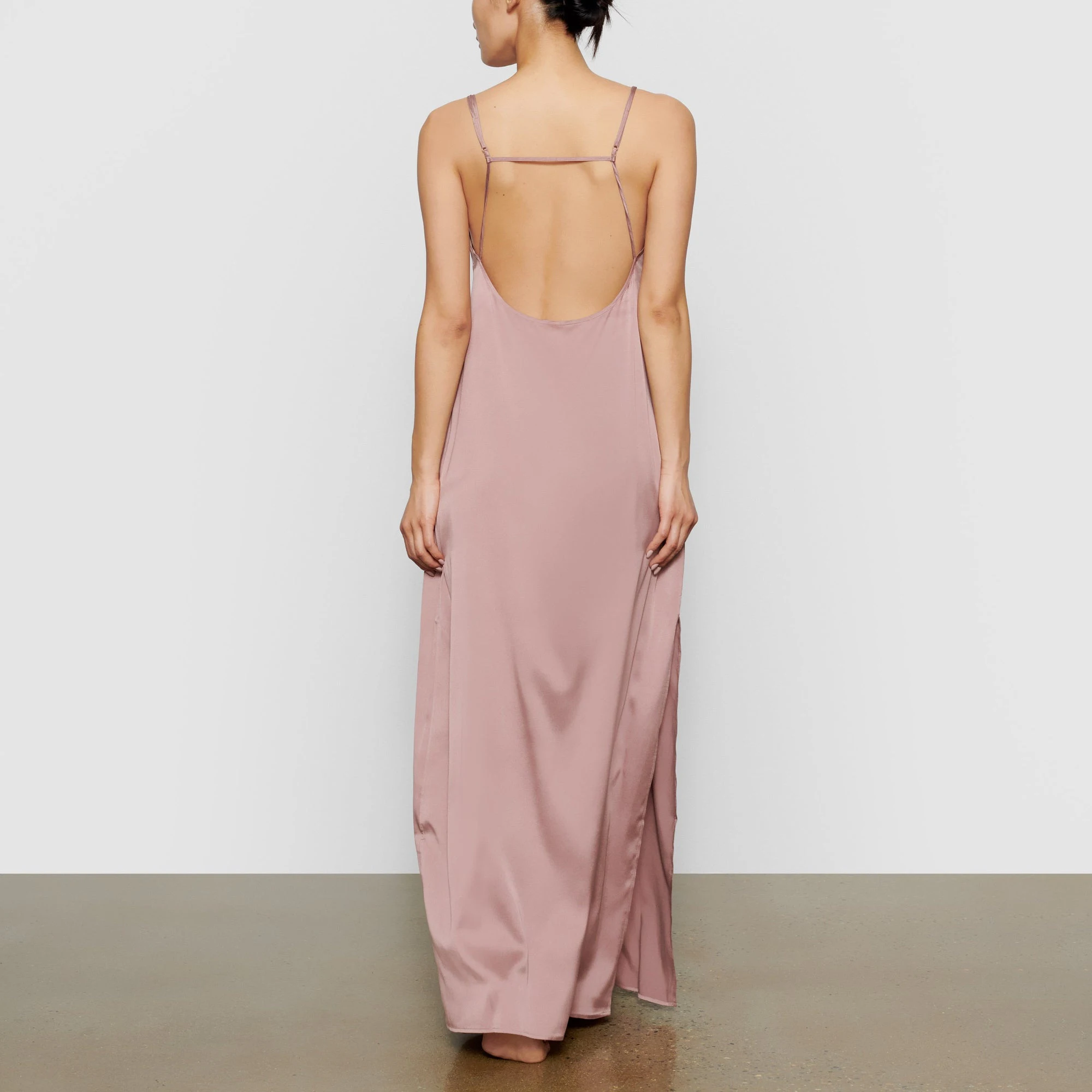 SILK LONG SLEEP SLIP SHOWN ON A CAMPAIGN PHOTOSHOOT