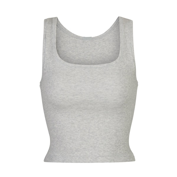 COTTON RIB TANK | LIGHT HEATHER GREY (TANKS, TOPS) LAYS FLAT ON A WHITE BACKGROUND | FLT