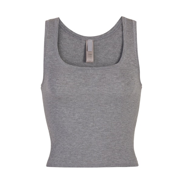 SOFT LOUNGE TANK | HEATHER GREY (TANKS, TOPS) LAYS FLAT ON A WHITE BACKGROUND | FLT