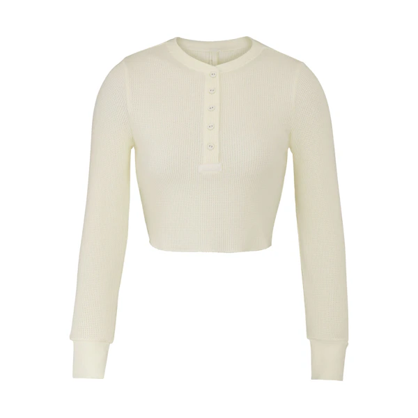 WAFFLE LONG SLEEVE CROP HENLEY