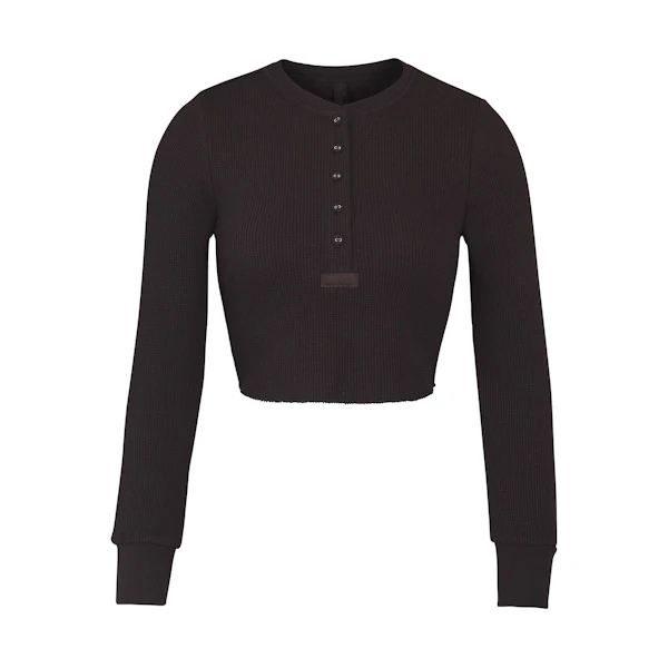 WAFFLE LONG SLEEVE CROP HENLEY