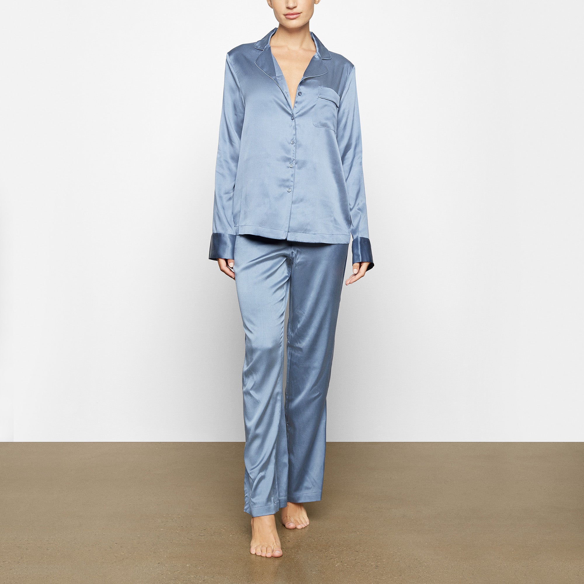 SILK SLEEP PANT WORN BY A MODEL IN FRONT VIEW