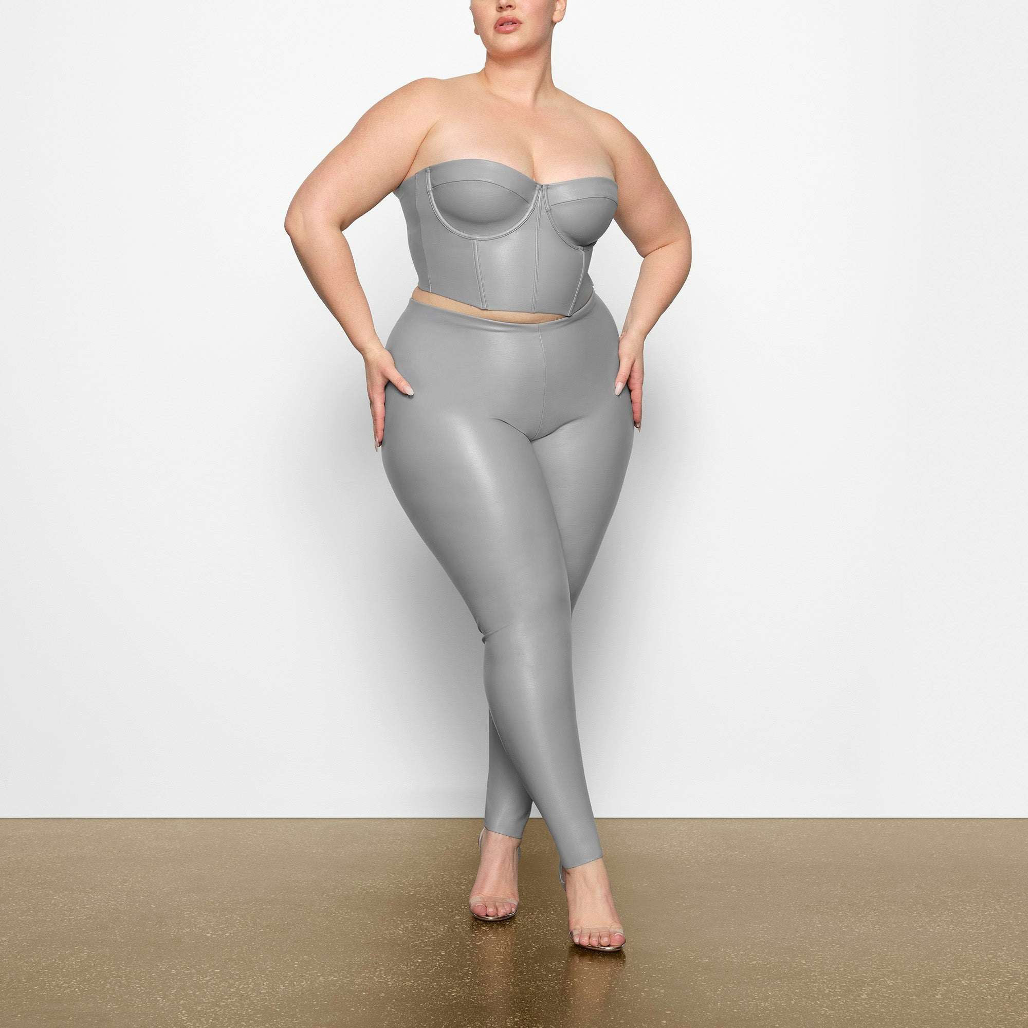 FAUX LEATHER LEGGING WORN BY A MODEL IN FRONT VIEW | SEE: 2X, 3X, 4X