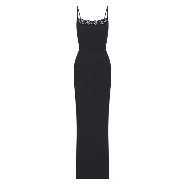 SOFT LOUNGE PETITE LONG SLIP DRESS | ONYX | SKIMS SOFT LOUNGE PETITE LONG SLIP DRESS | ONYX | SKIMS