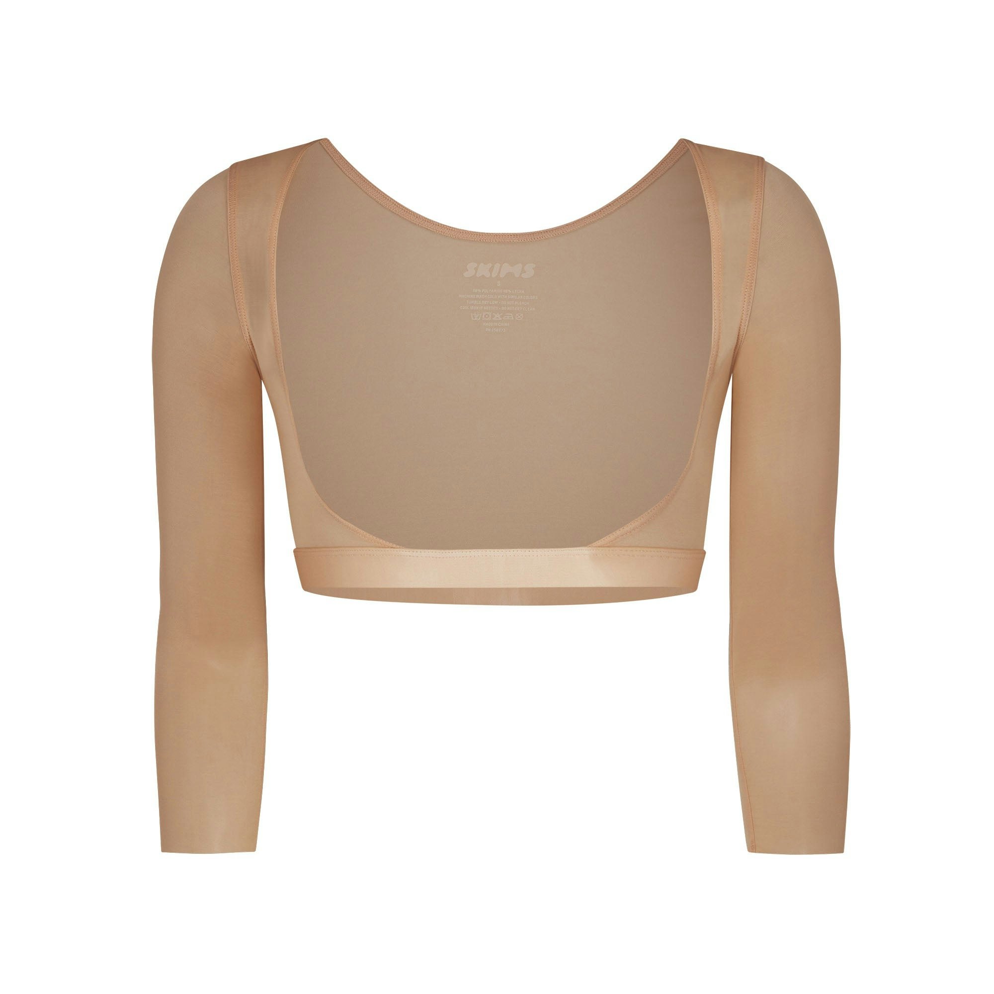 SIMPLY BARE OPEN BUST ARM SHAPER | CLAY (ARM SHAPERS, SHAPEWEAR) LAYS FLAT ON A WHITE BACKGROUND