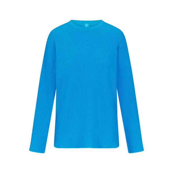 WAFFLE LONG SLEEVE T-SHIRT LAYS FLAT ON A WHITE BACKGROUND