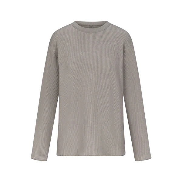 WAFFLE LONG SLEEVE T-SHIRT LAYS FLAT ON A WHITE BACKGROUND