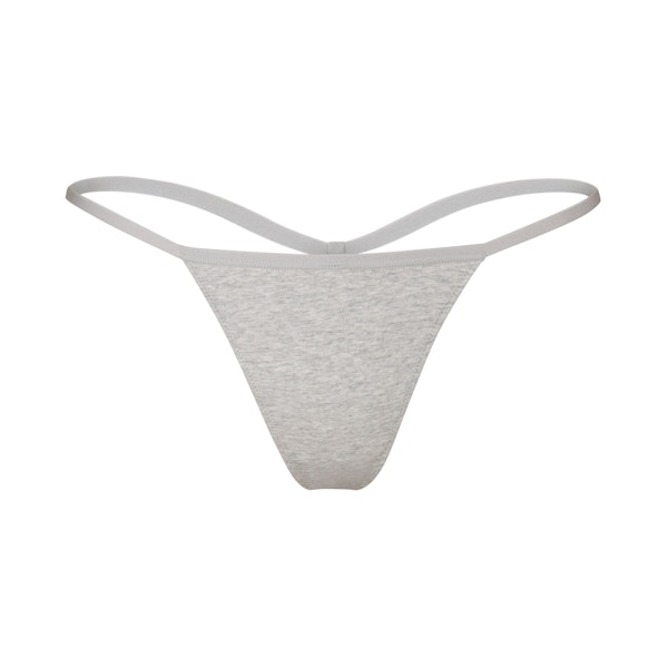 COTTON JERSEY T-STRING THONG LAYS FLAT ON A WHITE BACKGROUND | FLT
