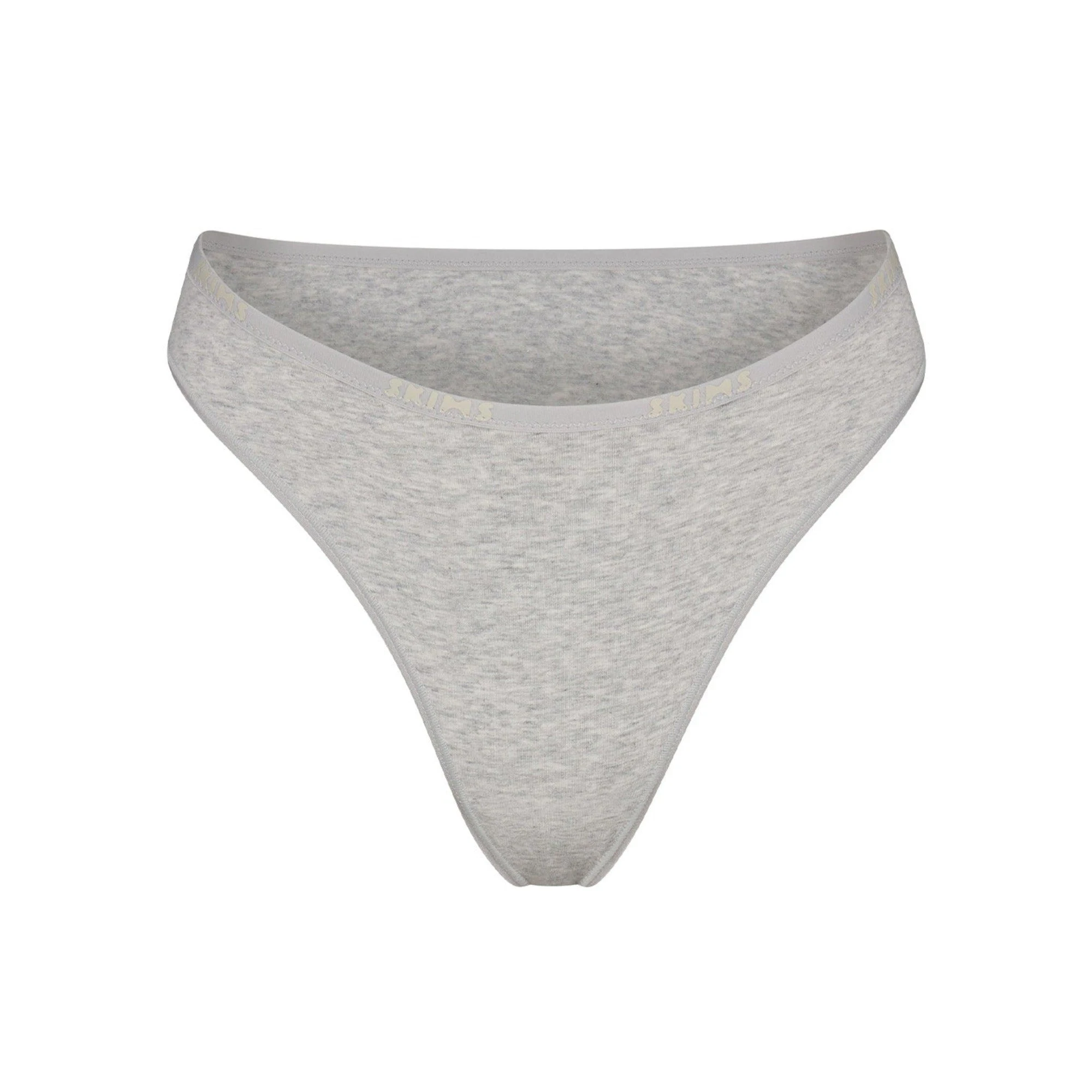 COTTON LOGO HIGH LEG BIKINI | LIGHT HEATHER GREY (BIKINIS, PANTIES) LAYS FLAT ON A WHITE BACKGROUND | FLT