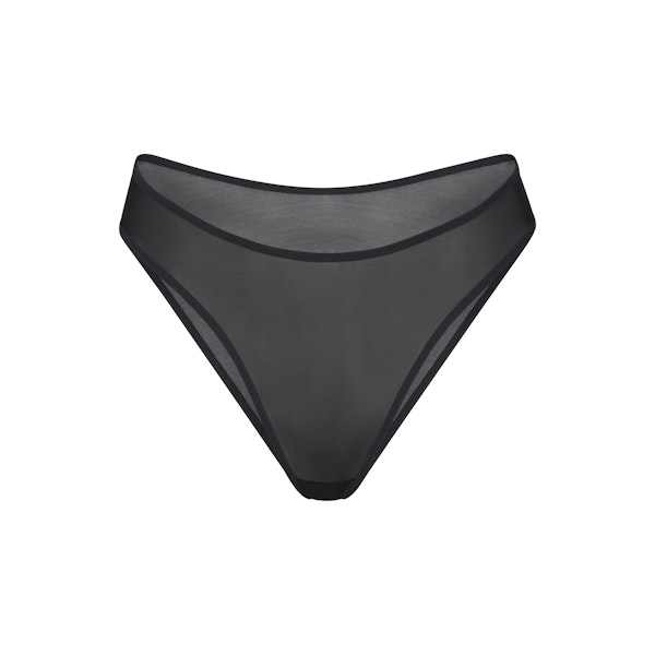 ULTRA FINE MESH BIKINI | ONYX LAYS FLAT ON A WHITE BACKGROUND | FLT