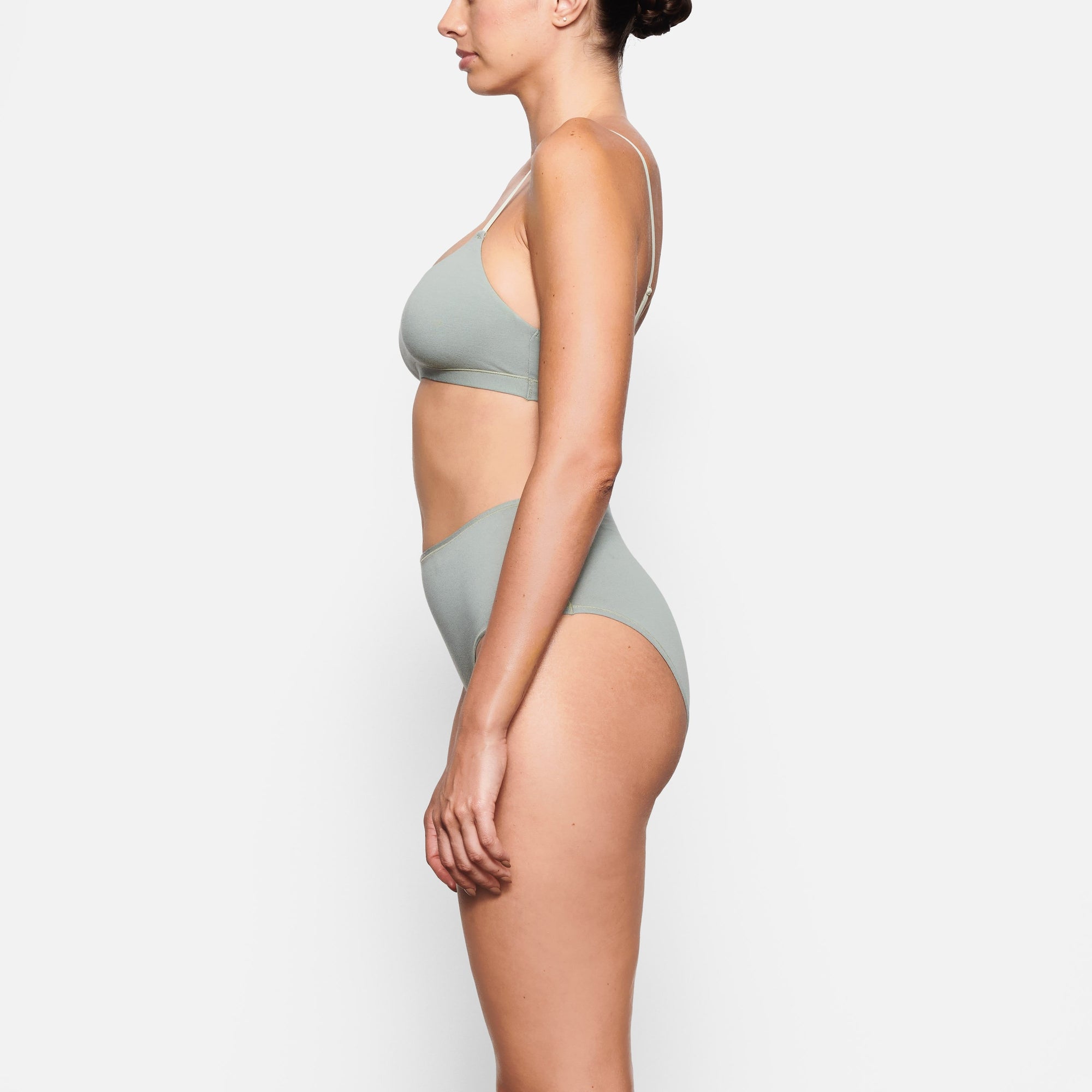 SIDE VIEW OF THE COTTON JERSEY FULL BRIEF ON A MODEL