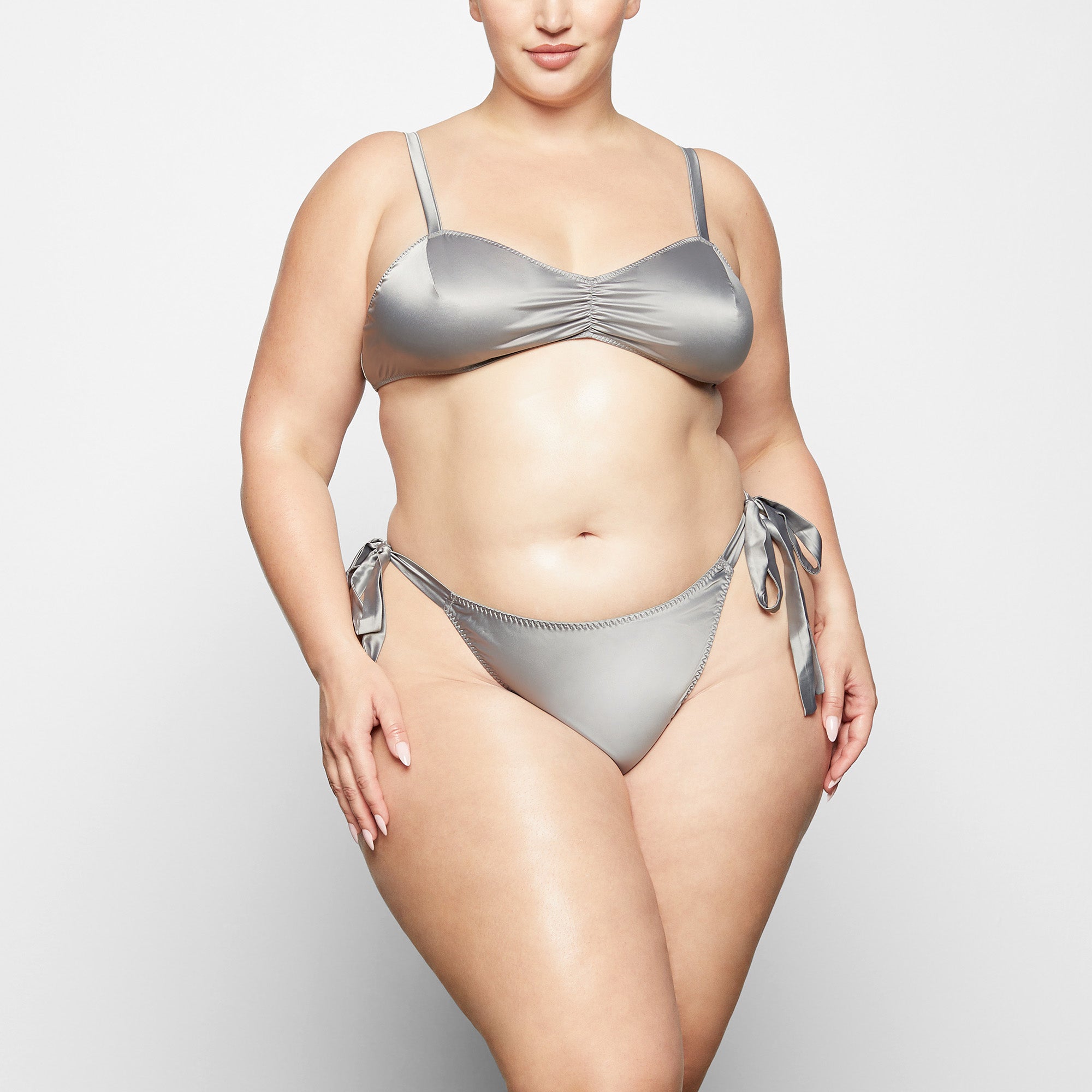 WOVEN SHINE TIE SIDE BRIEF WORN BY A MODEL IN FRONT VIEW | SEE: 2X, 3X, 4X