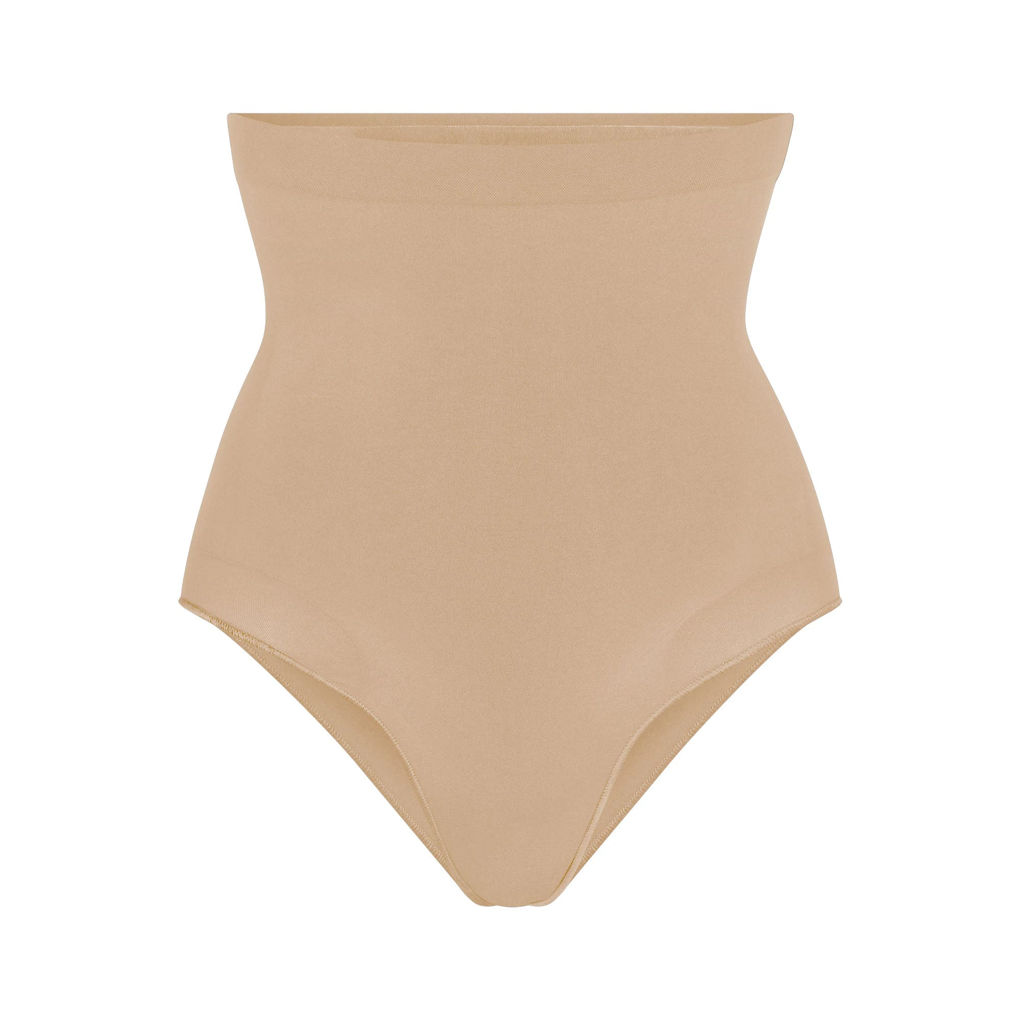 SEAMLESS SCULPT HIGH-WAISTED BRIEF | CLAY (SHAPEWEAR BRIEFS, PANTIES) LAYS FLAT ON A WHITE BACKGROUND | FLT
