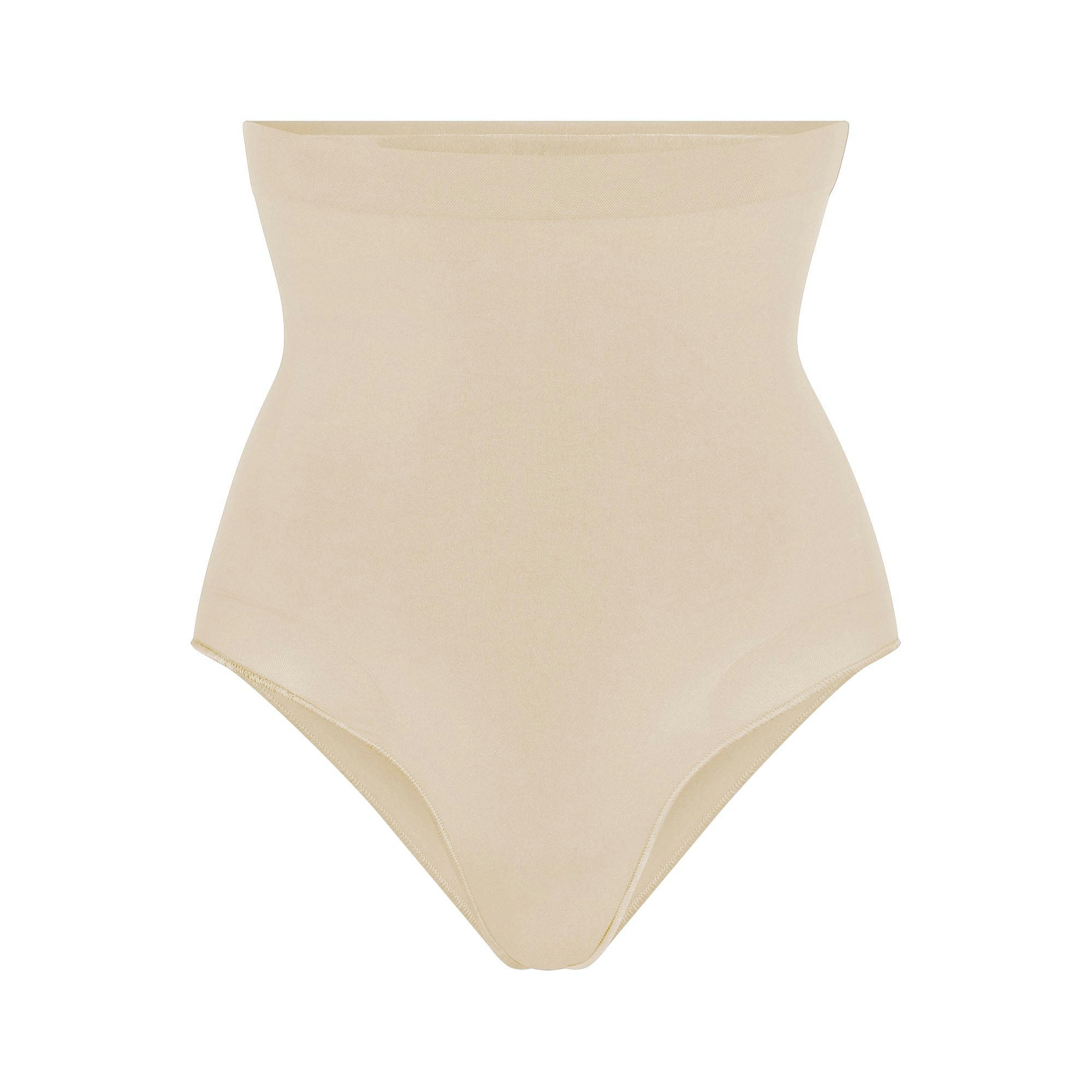 SEAMLESS SCULPT HIGH-WAISTED BRIEF | SAND (SHAPEWEAR BRIEFS, PANTIES) LAYS FLAT ON A WHITE BACKGROUND | FLT
