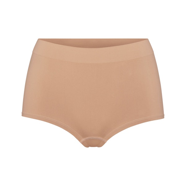 SOFT SMOOTHING SEAMLESS BOY SHORT | OCHRE (BOY SHORTS, PANTIES) LAYS FLAT ON A WHITE BACKGROUND | FLT