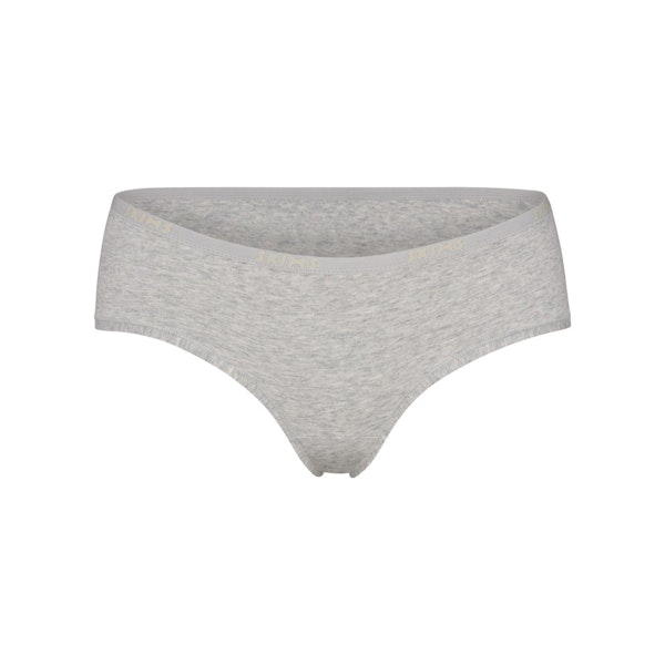 COTTON LOGO HIPSTER | LIGHT HEATHER GREY (HIPSTERS, PANTIES) LAYS FLAT ON A WHITE BACKGROUND | FLT