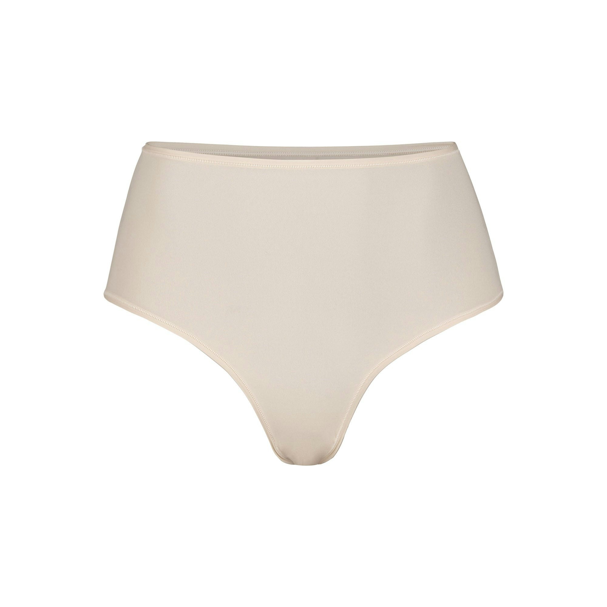 FITS EVERYBODY HIGH-WAISTED THONG | SAND (HIGH-WAISTED PANTIES) LAYS FLAT ON A WHITE BACKGROUND | FLT
