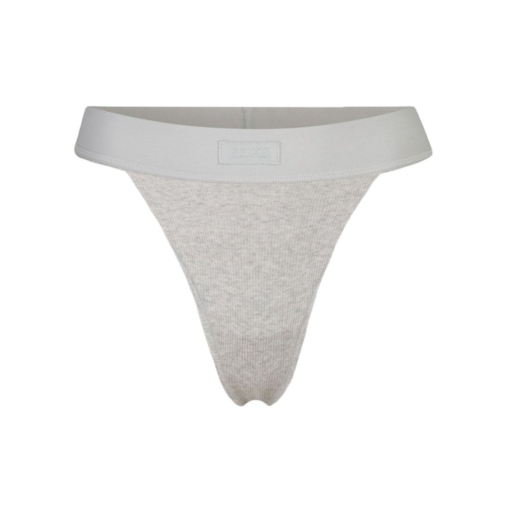 COTTON RIB THONG | LIGHT HEATHER GREY