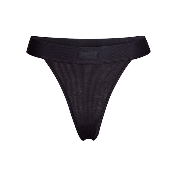 COTTON RIB THONG | SOOT (THONGS, PANTIES) LAYS FLAT ON A WHITE BACKGROUND | FLT