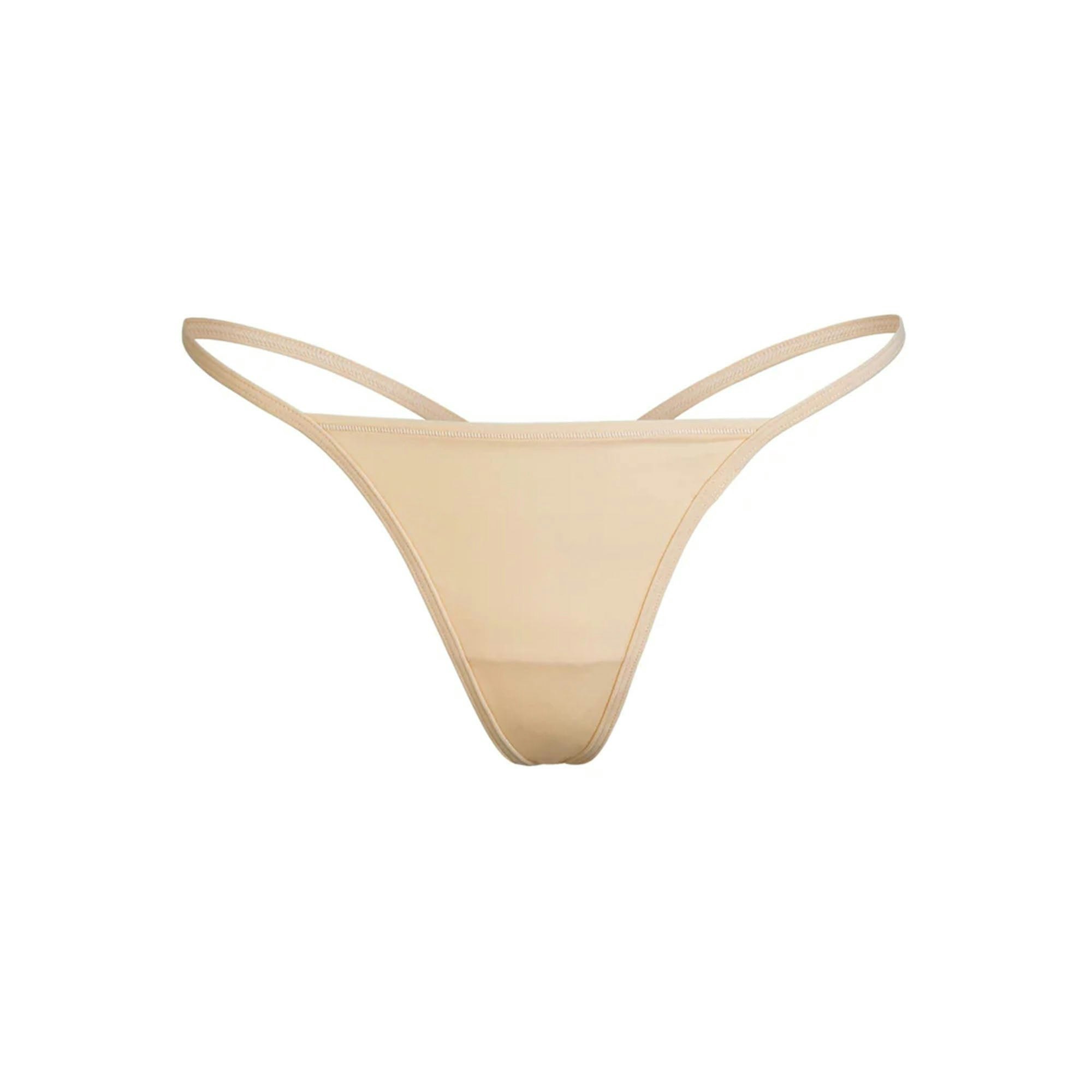 FITS EVERYBODY T-STRING THONG | CLAY (THONGS, PANTIES) LAYS FLAT ON A WHITE BACKGROUND | FLT