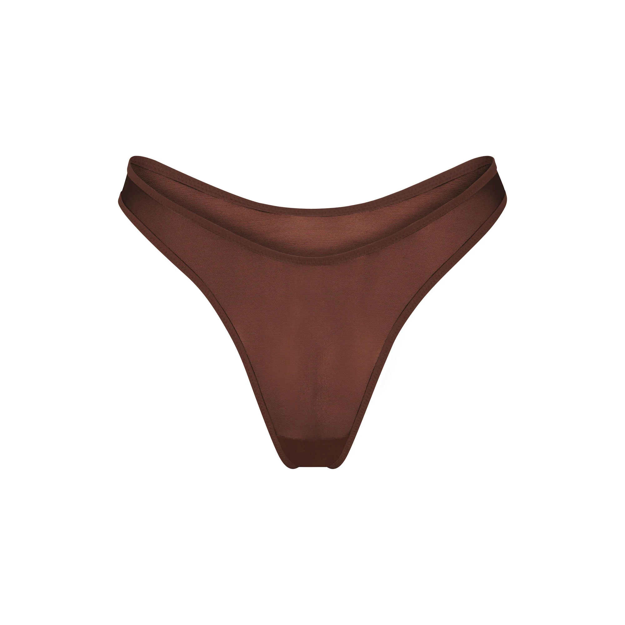 ULTRA FINE MESH THONG | MAHOGANY (THONGS, PANTIES) LAYS FLAT ON A WHITE BACKGROUND | FLT