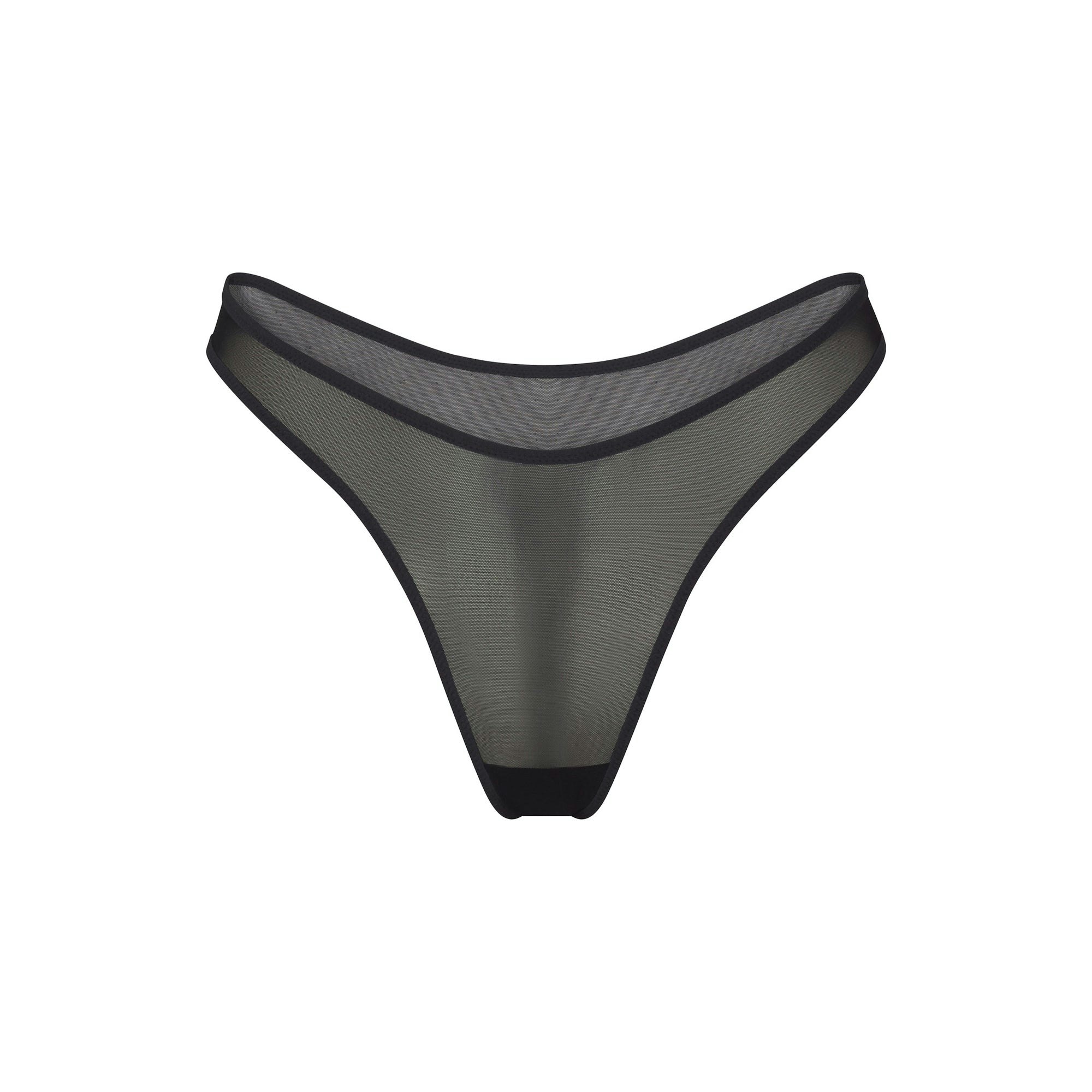 ULTRA FINE MESH THONG | ONYX (THONGS, PANTIES) LAYS FLAT ON A WHITE BACKGROUND | FLT