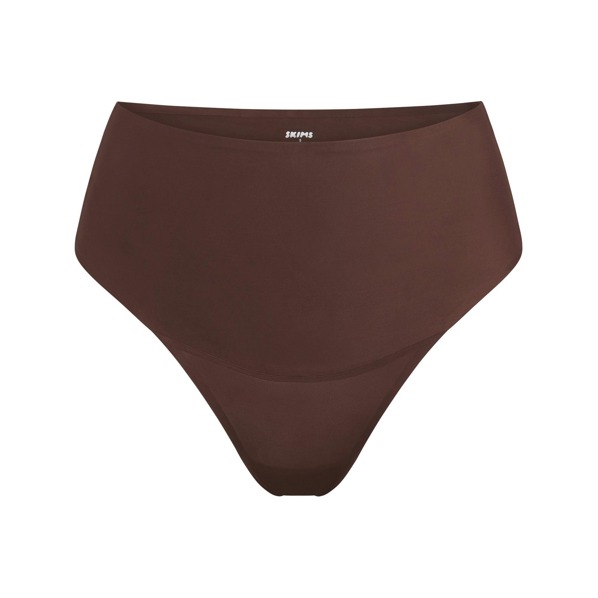 SMOOTHING INTIMATES HIGH-WAISTED THONG | COCOA (THONGS, PANTIES) LAYS FLAT ON A WHITE BACKGROUND | FLT