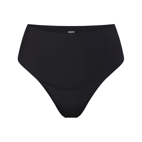 SMOOTHING INTIMATES HIGH-WAISTED THONG | ONYX (THONGS, PANTIES) LAYS FLAT ON A WHITE BACKGROUND | FLT