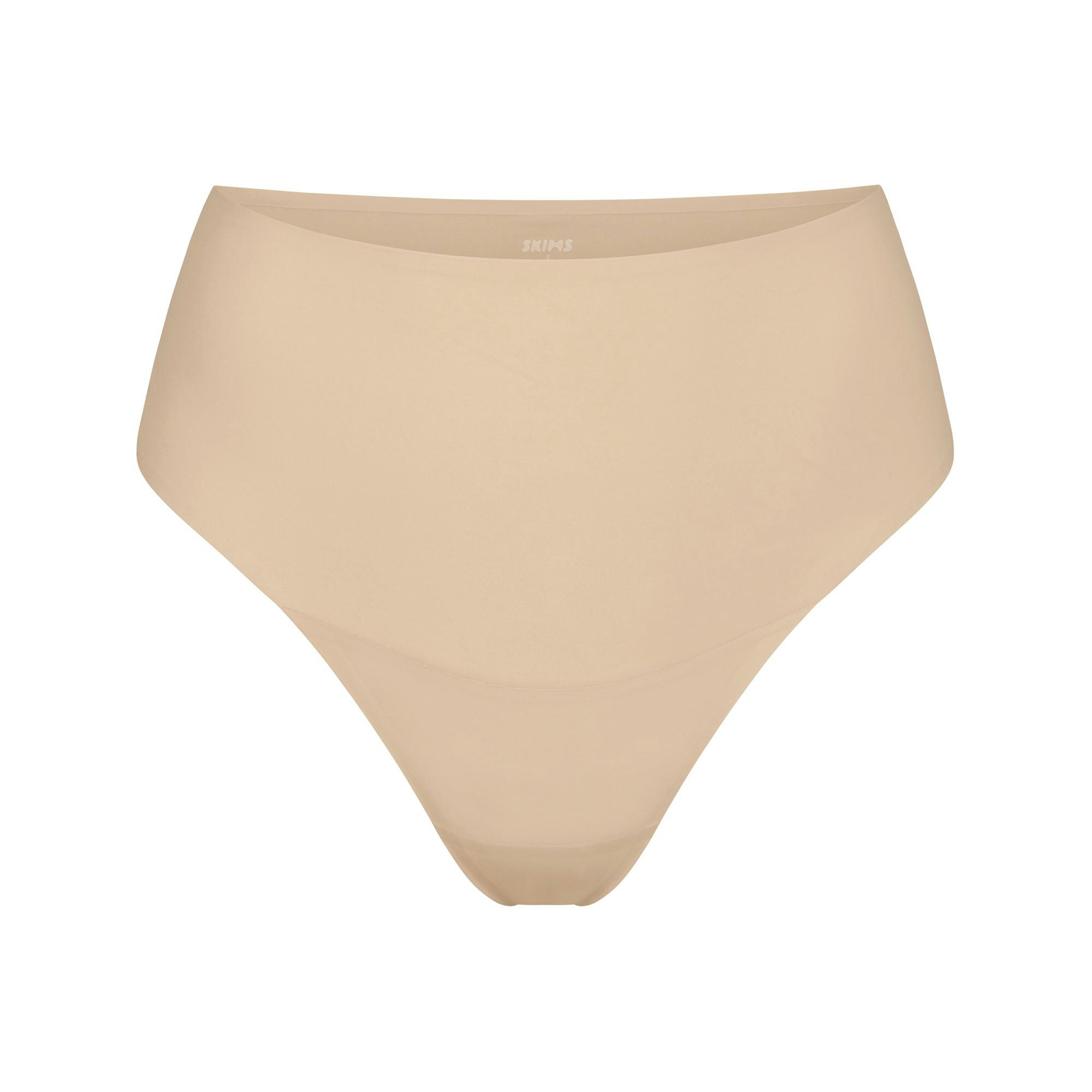 SMOOTHING INTIMATES HIGH-WAISTED THONG | SAND (THONGS, PANTIES) LAYS FLAT ON A WHITE BACKGROUND | FLT