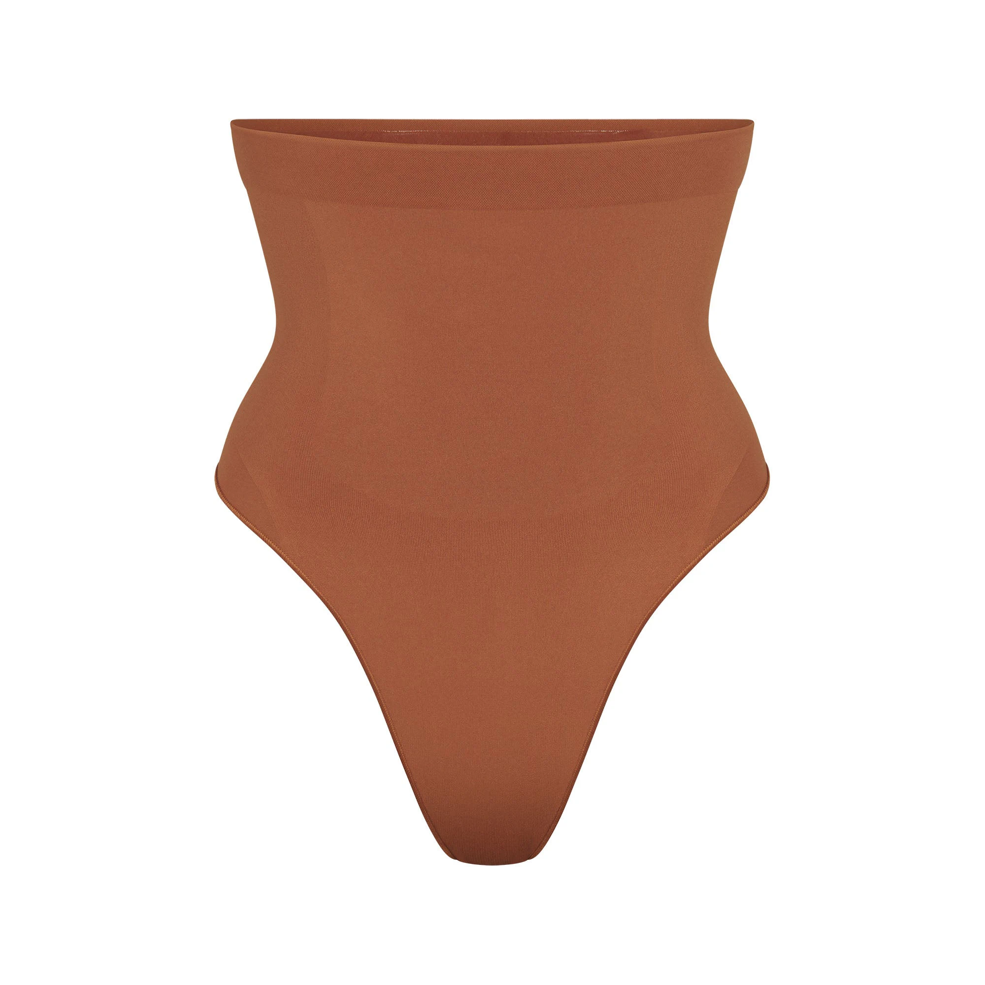SEAMLESS SCULPT HIGH-WAISTED THONG | BRONZE (SHAPEWEAR THONGS, PANTIES) LAYS FLAT ON A WHITE BACKGROUND | FLT