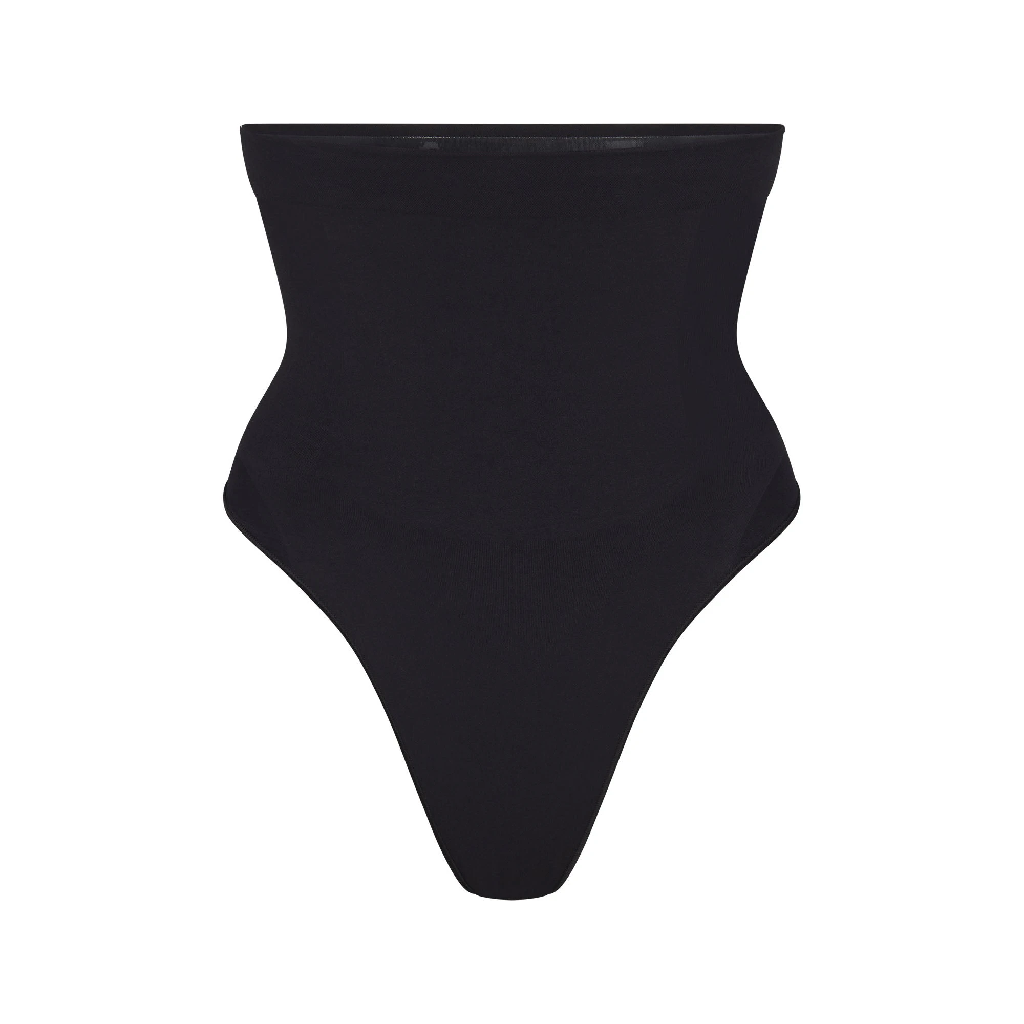SEAMLESS SCULPT HIGH-WAISTED THONG | ONYX (SHAPEWEAR THONGS, PANTIES) LAYS FLAT ON A WHITE BACKGROUND | FLT