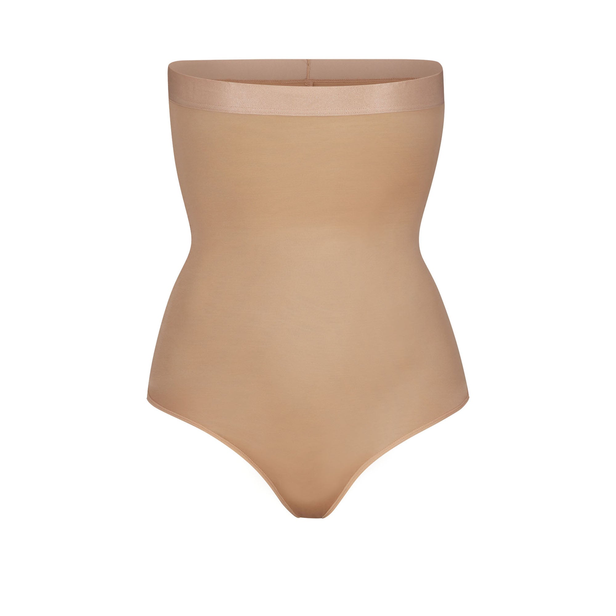 BARELY THERE HIGH WAIST THONG LAYS FLAT ON A WHITE BACKGROUND