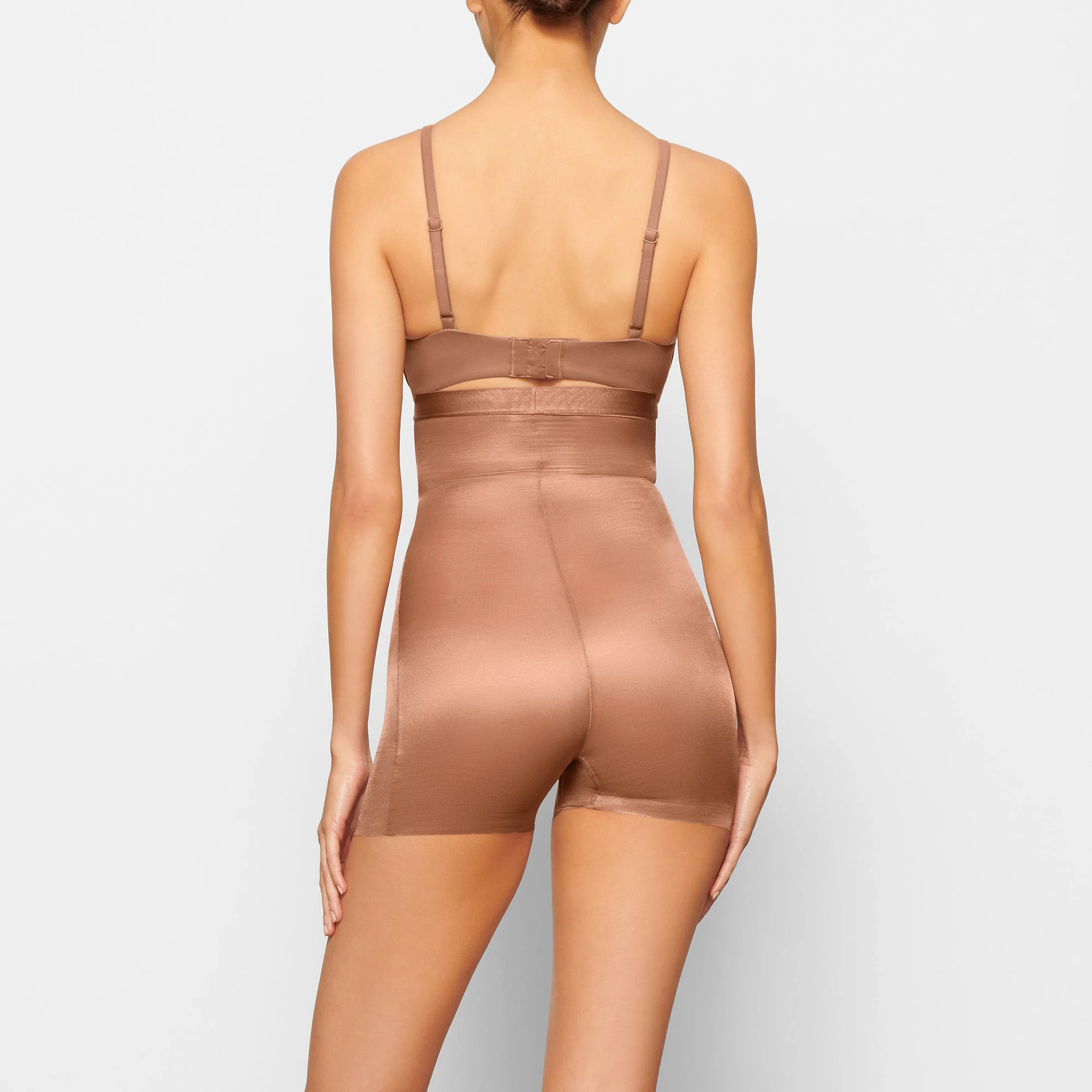 BARELY THERE HIGH WAIST SHORTIE ON A MODEL BACK VIEW