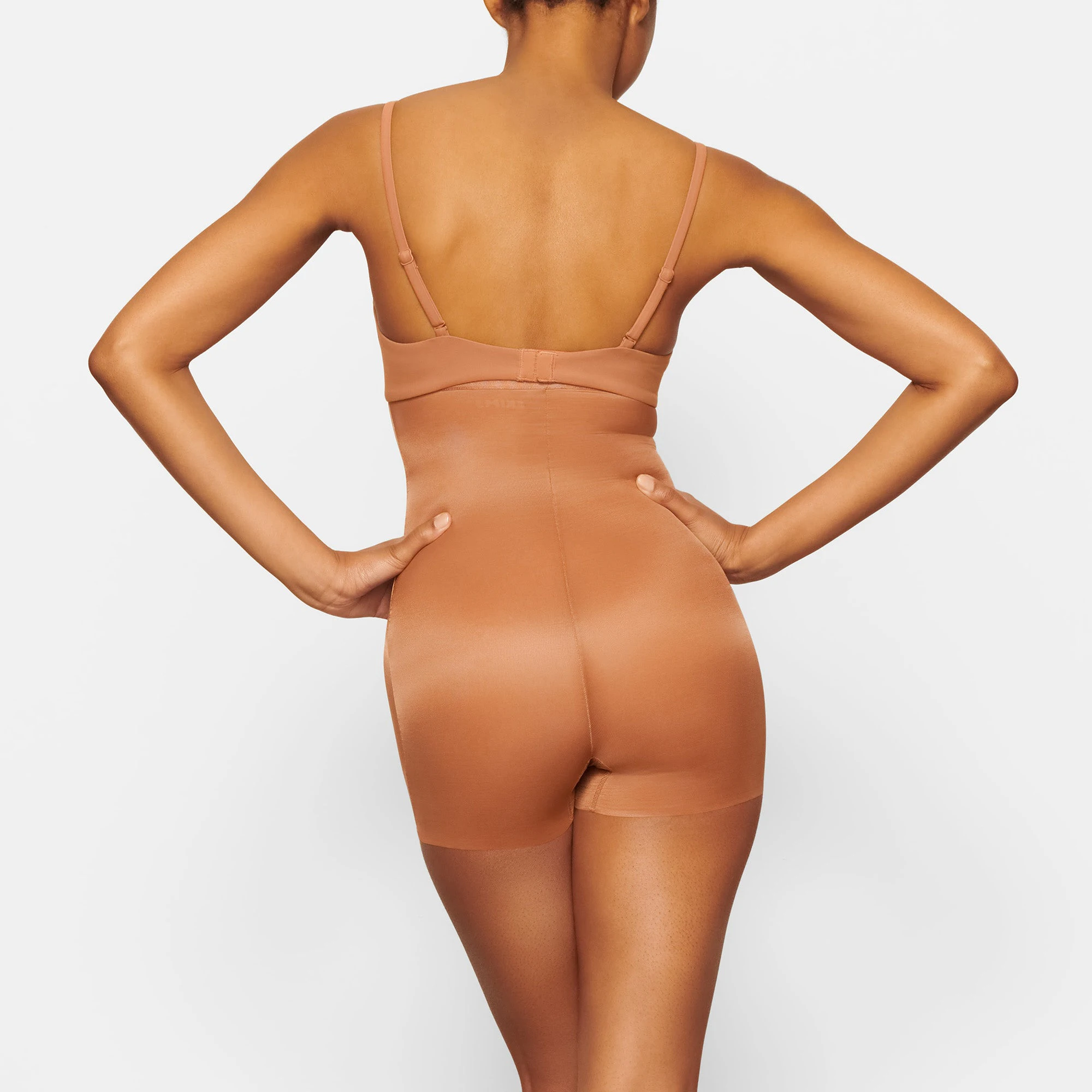 BARELY THERE HIGH WAIST SHORTIE ON A MODEL BACK VIEW