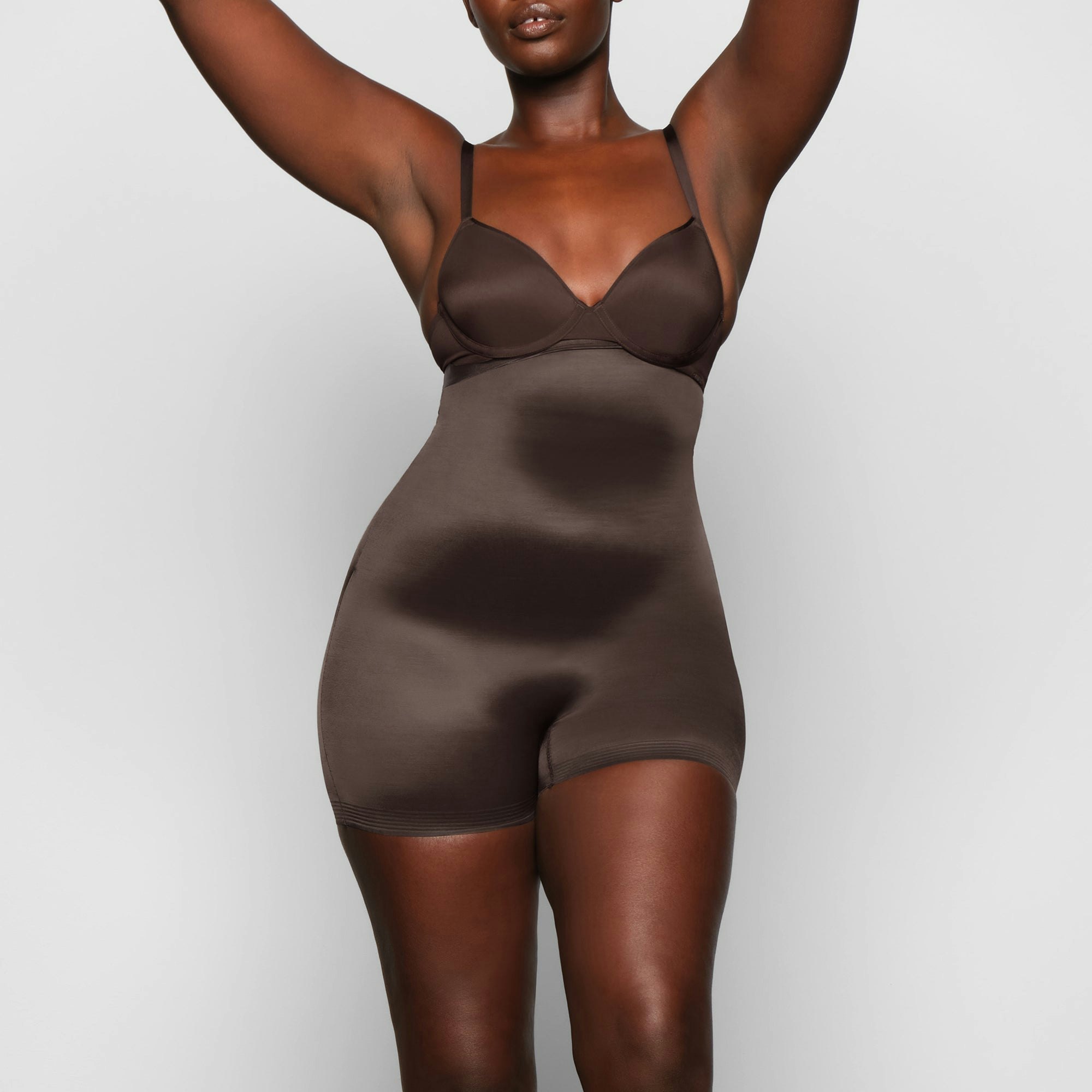 BARELY THERE HIGH WAIST SHORTIE WORN BY A MODEL IN FRONT VIEW | SEE: M, L, XL