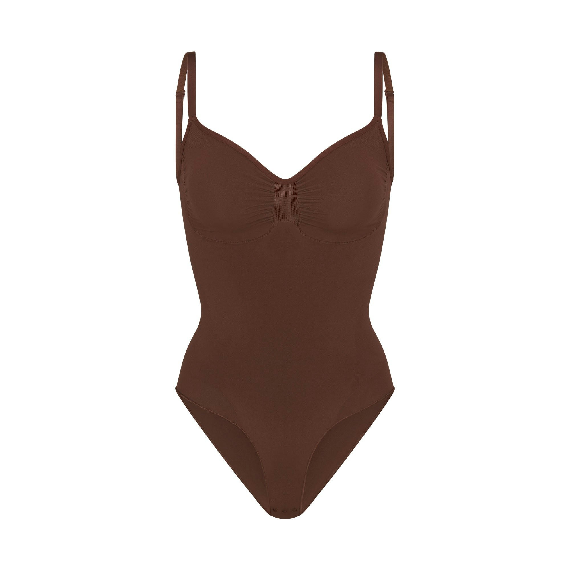 SEAMLESS SCULPT BRIEF BODYSUIT | COCOA (SHAPEWEAR BODYSUITS) LAYS FLAT ON A WHITE BACKGROUND | FLT
